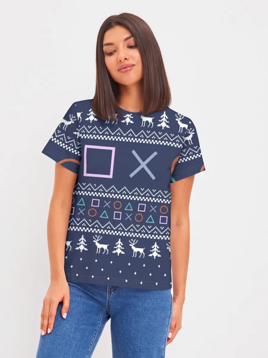 Gamer Winter Sweater Design — Women's basic cotton T-shirt