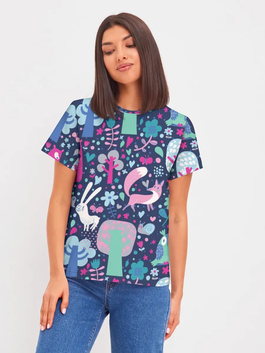 Whimsical Woodland Friends — Women's basic cotton T-shirt