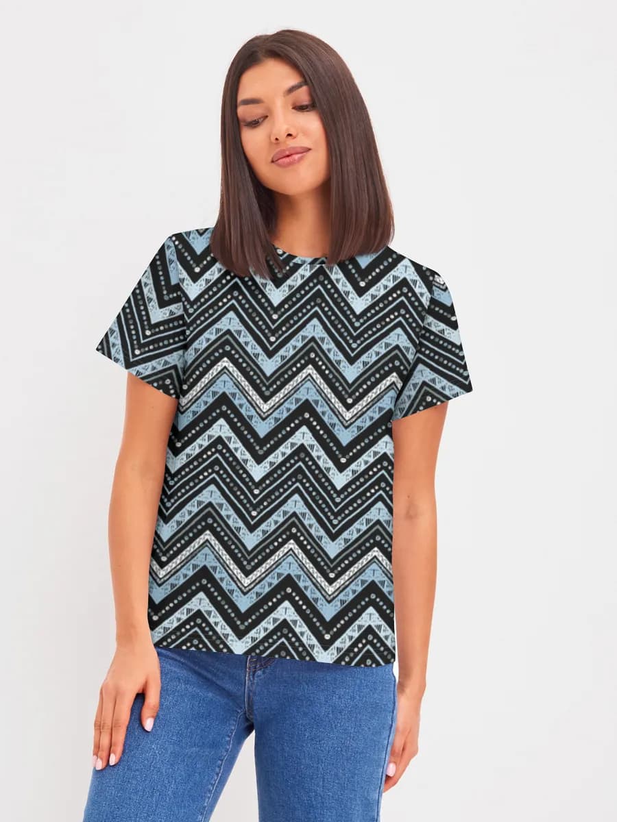 Blue Chevron Geometric Print