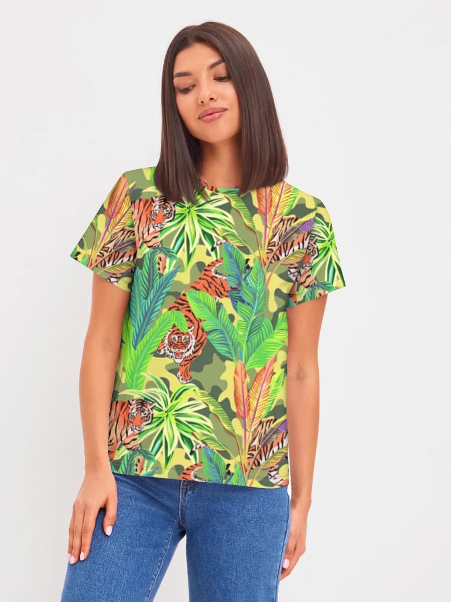 Tigers In Tropical Jungle — Women's basic cotton T-shirt