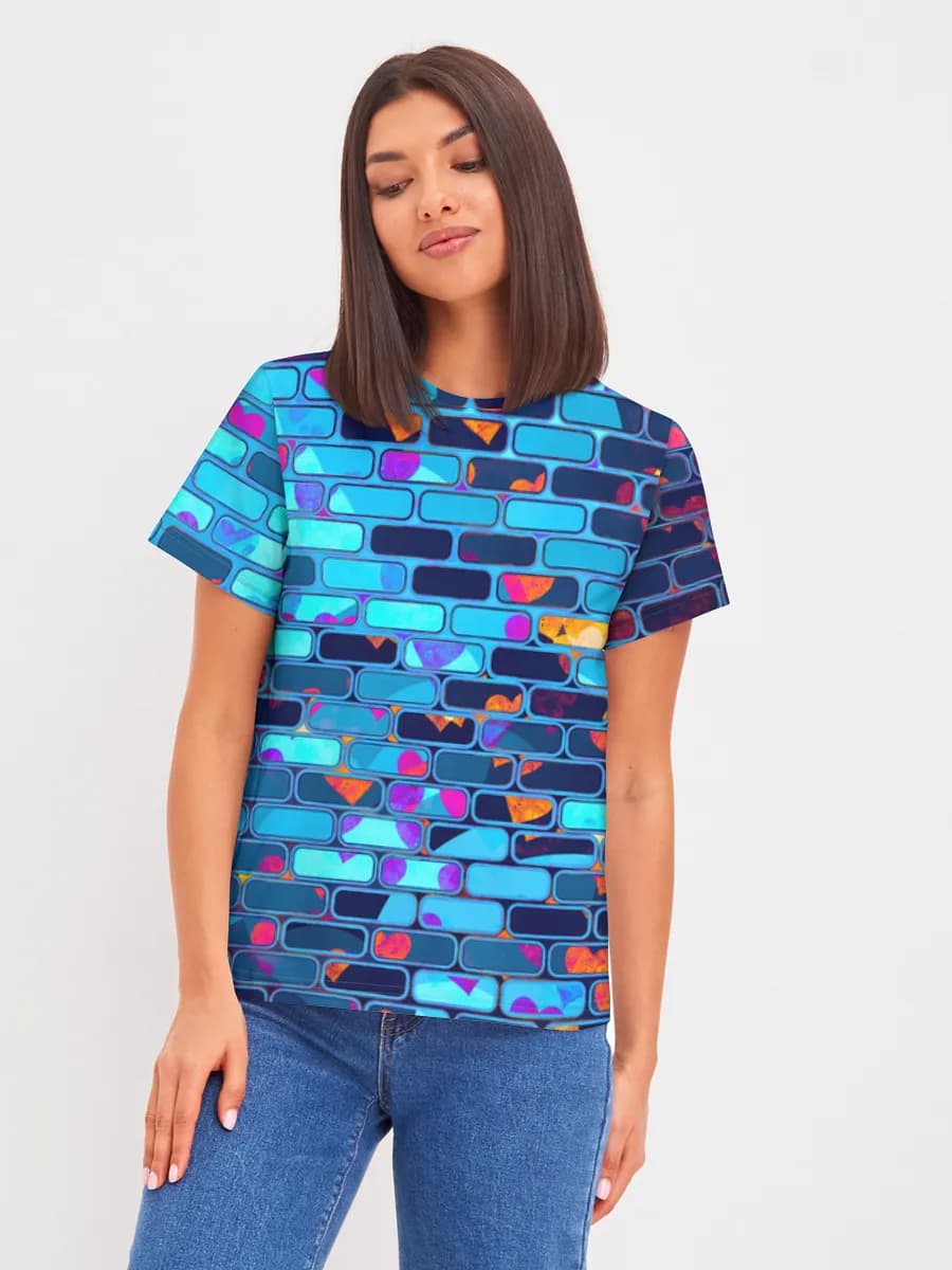 Neon Heart Brick Wall — Women's basic cotton T-shirt