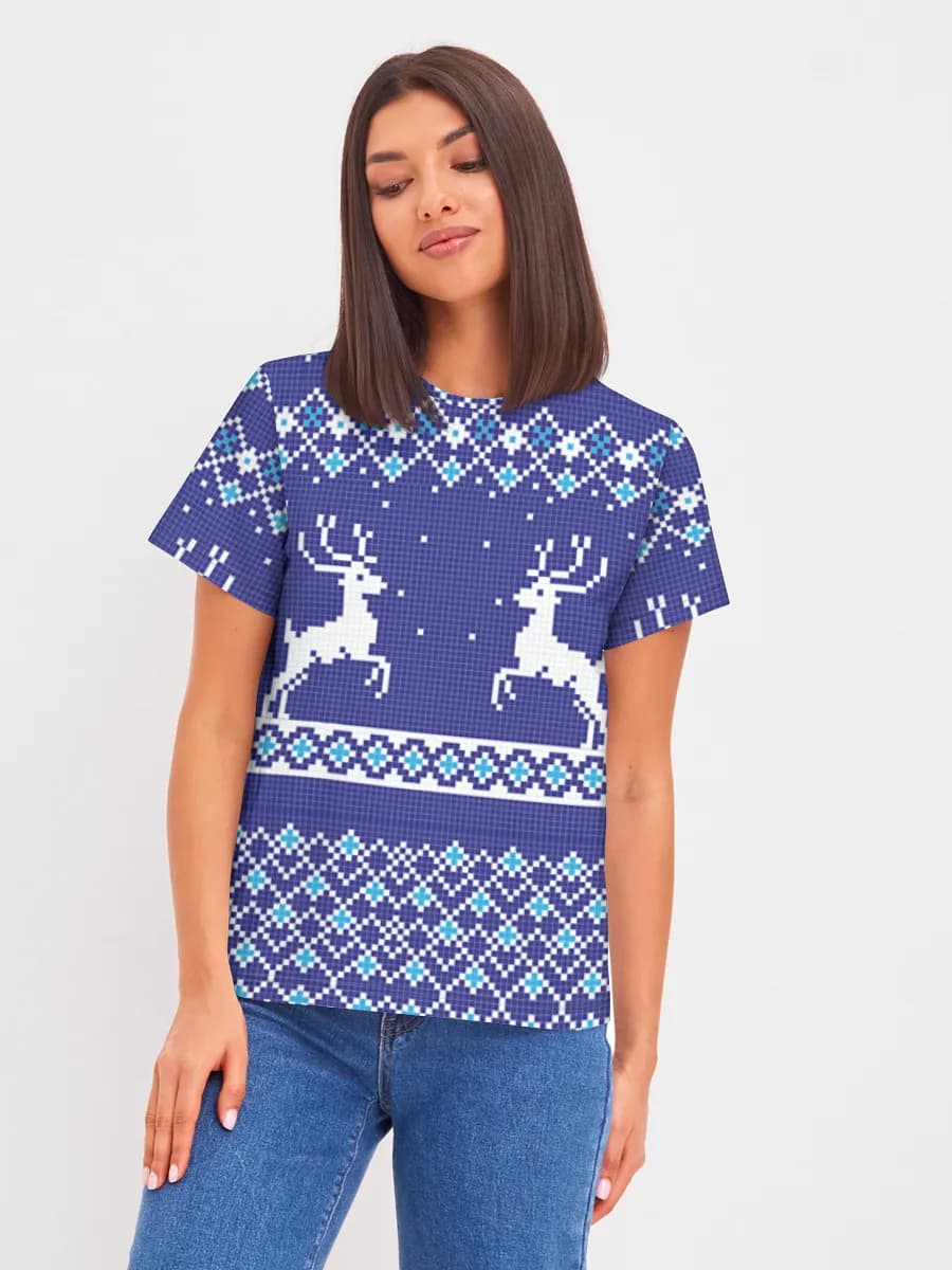 Nordic Reindeer Knit — Women's basic cotton T-shirt