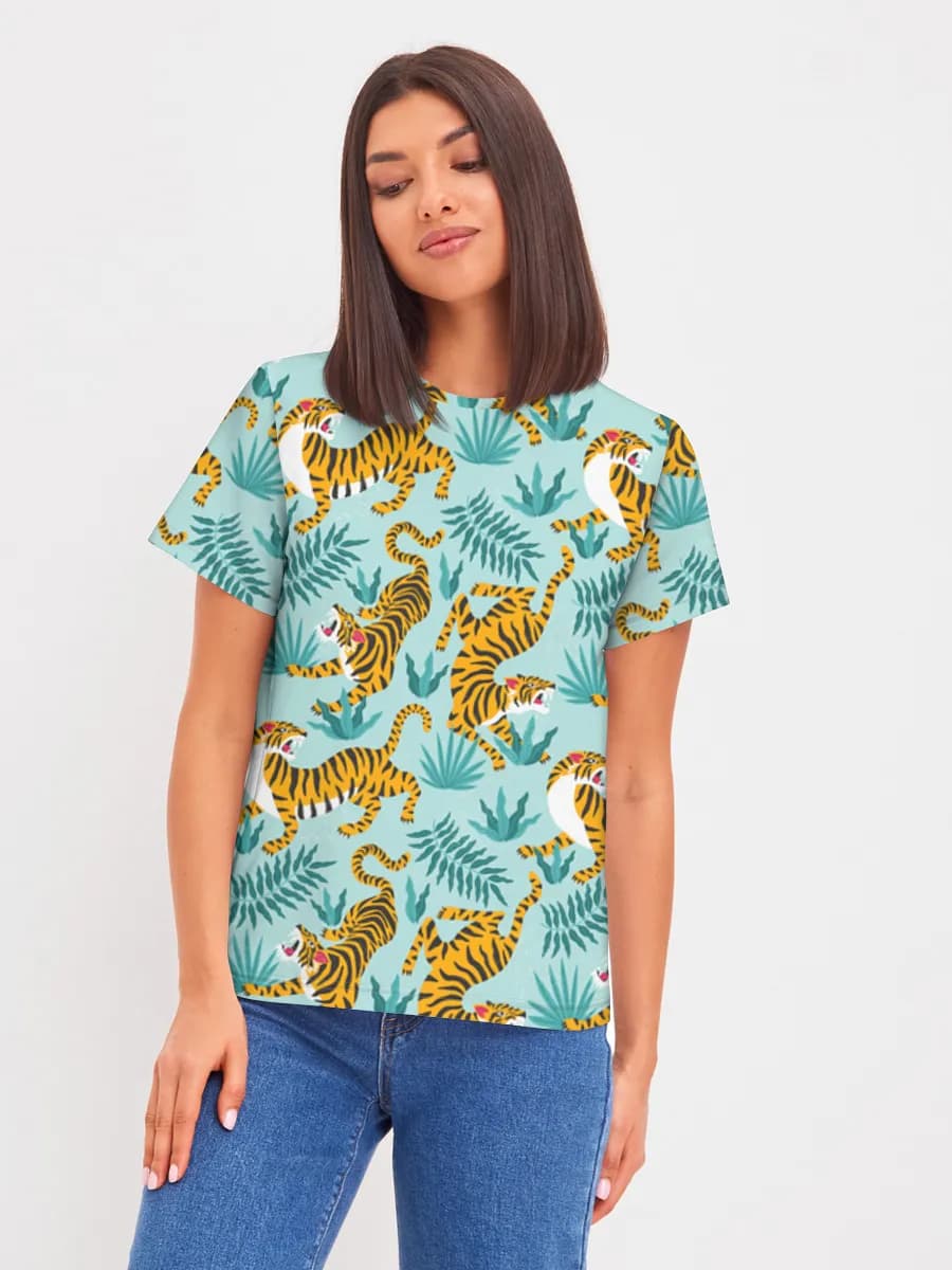 Playful Tigers In Jungle — Women's basic cotton T-shirt
