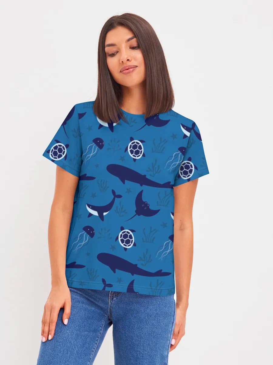 Playful Ocean Animals — Women's basic cotton T-shirt