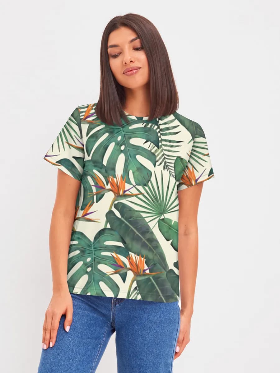 Tropical Botanical Leaves — Women's basic cotton T-shirt