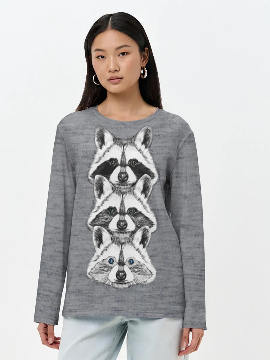 Stacked Raccoon Trio — Women's long sleeve shirt. Cotton
