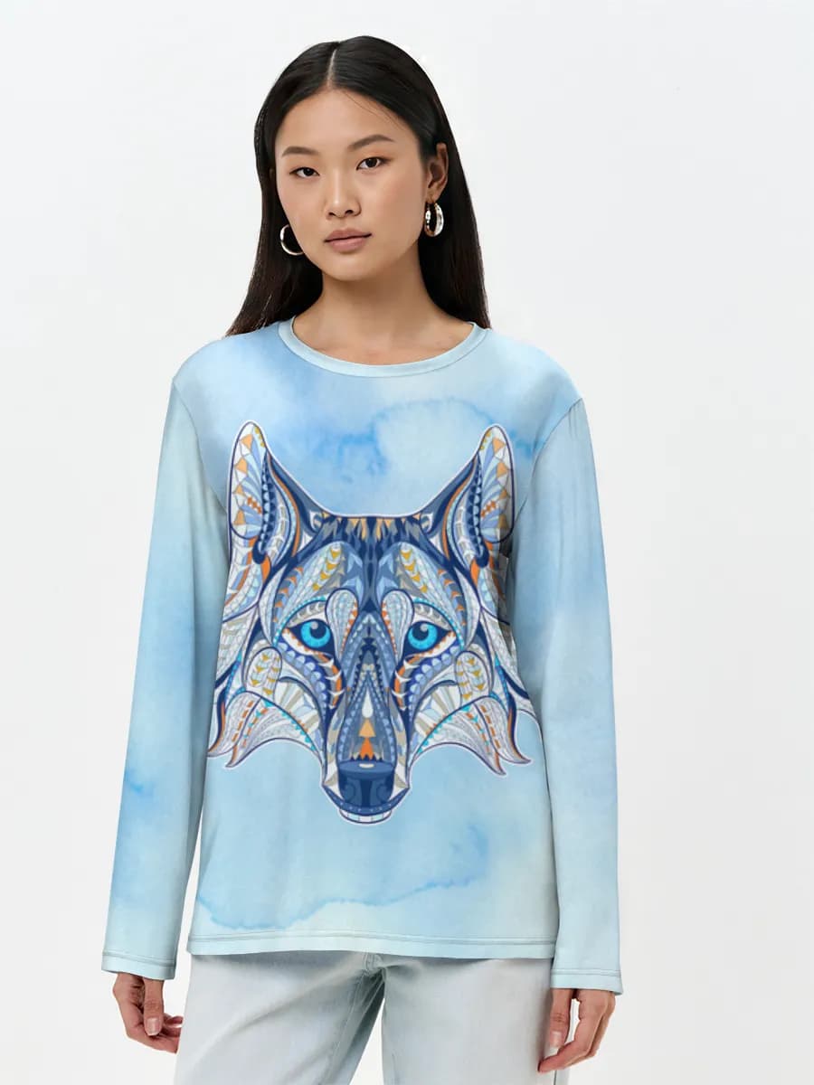 Blue Geometric Wolf Head