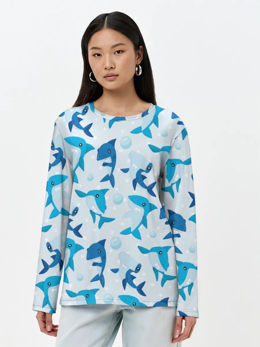 Cute Blue Sharks — Women's long sleeve shirt. Cotton