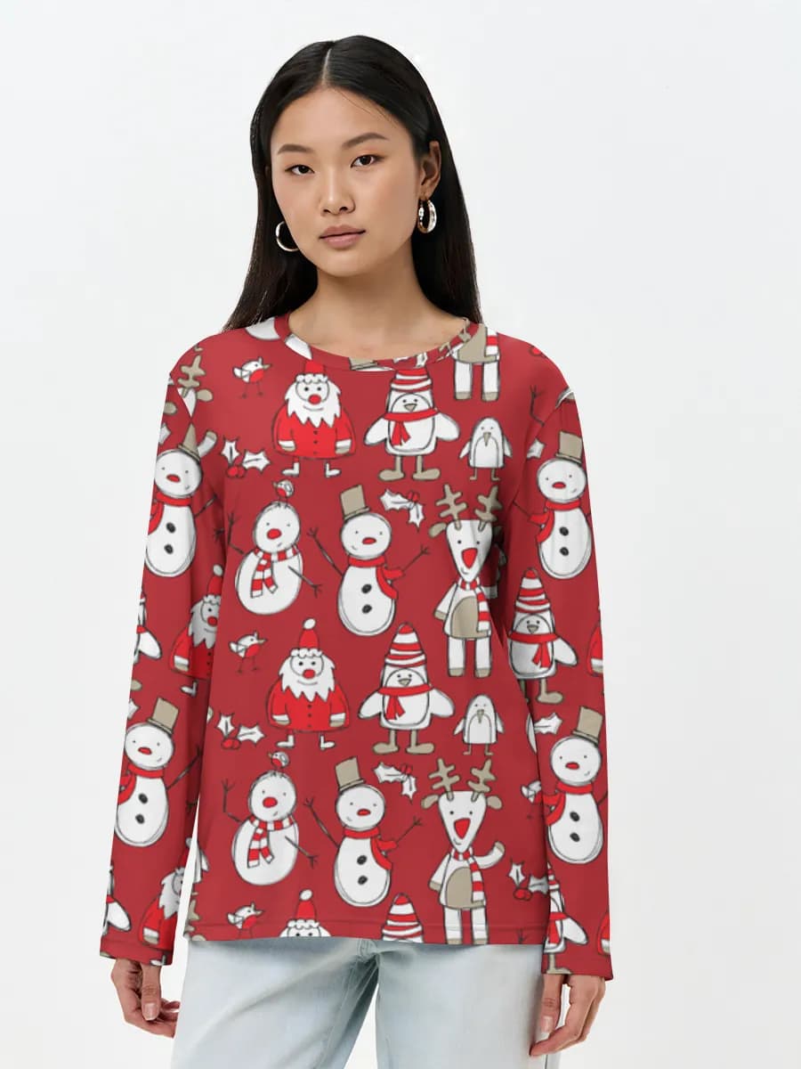 Cute Christmas Doodles — Women's long sleeve shirt. Cotton
