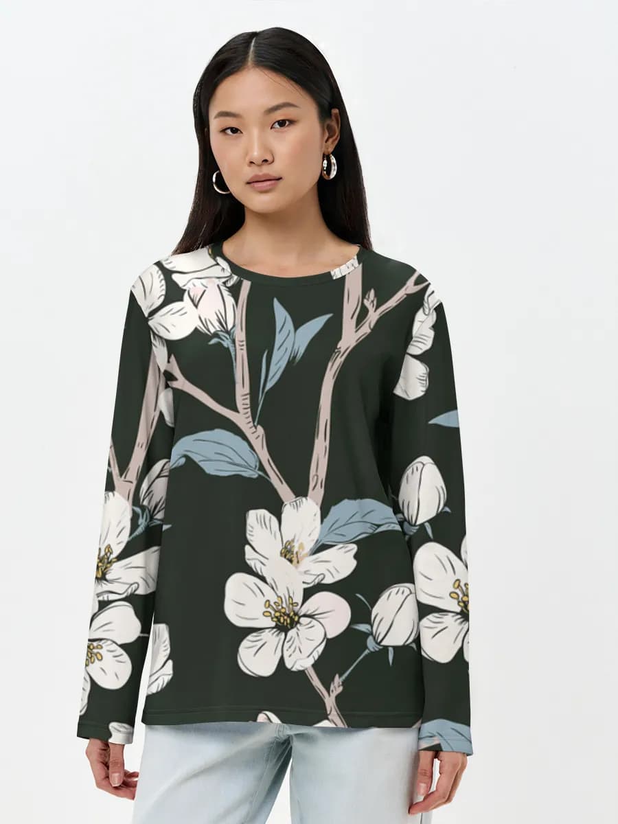 White Blossom Branches — Women's long sleeve shirt. Cotton