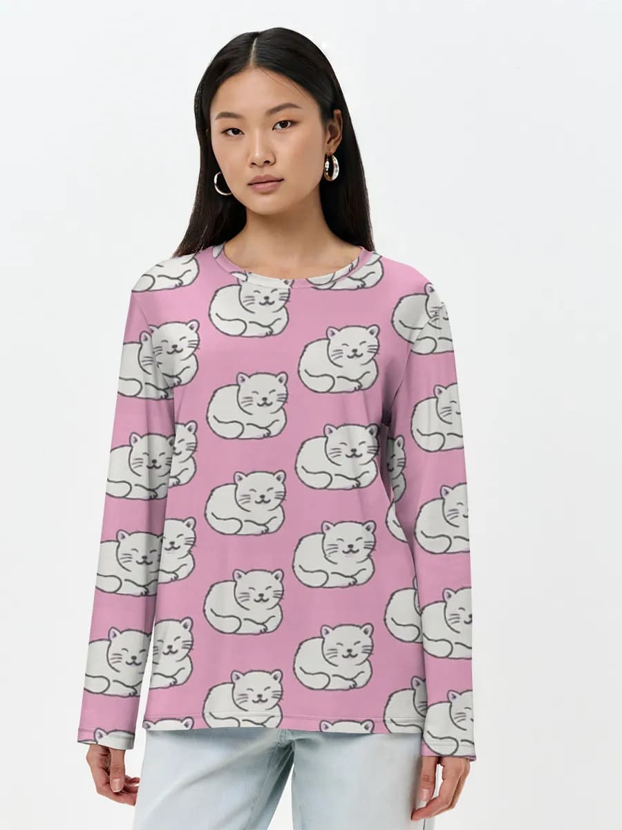 Cute Sleeping Cats — Women's long sleeve shirt. Cotton