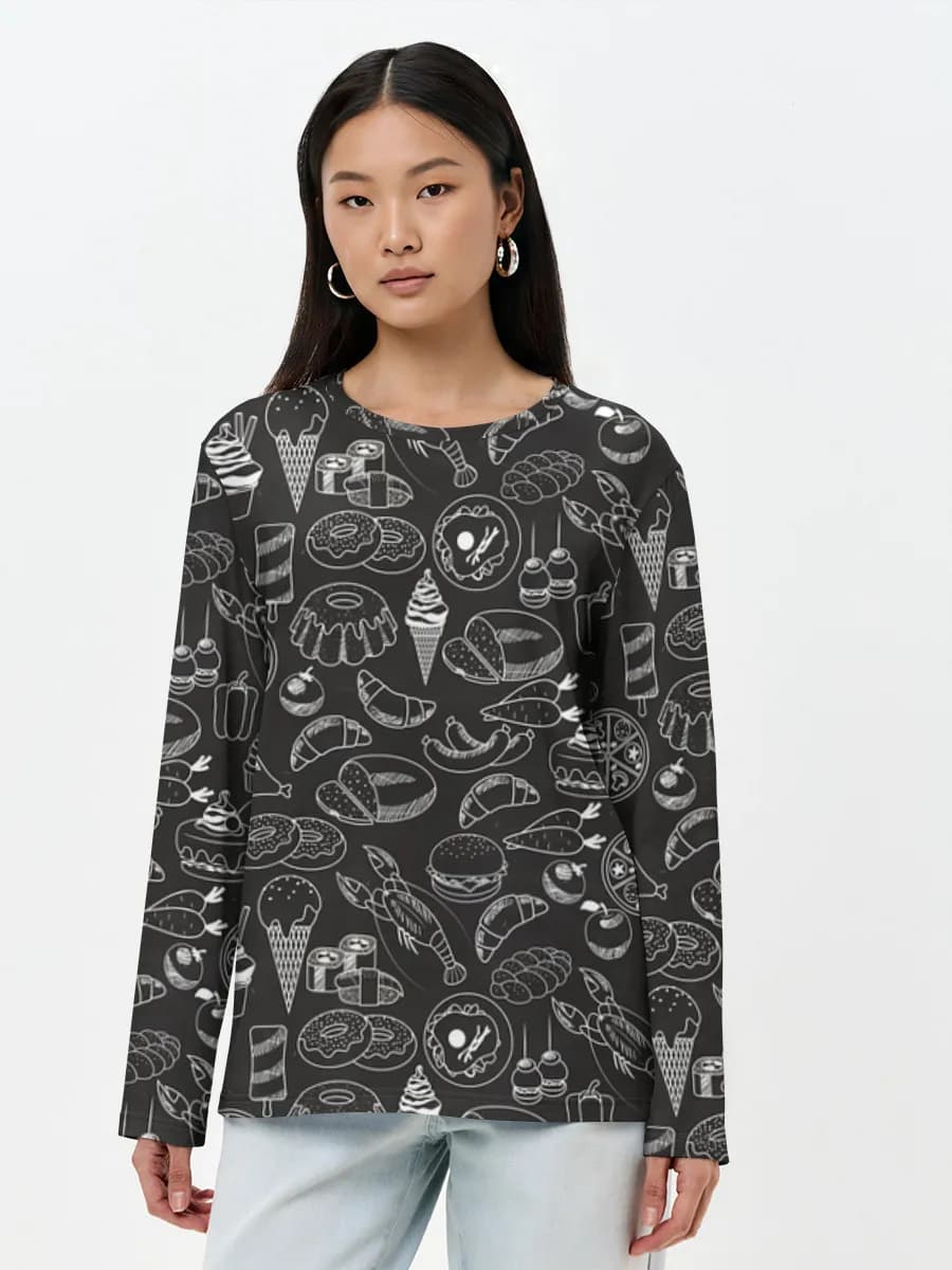 Chalkboard Food Doodles — Women's long sleeve shirt. Cotton