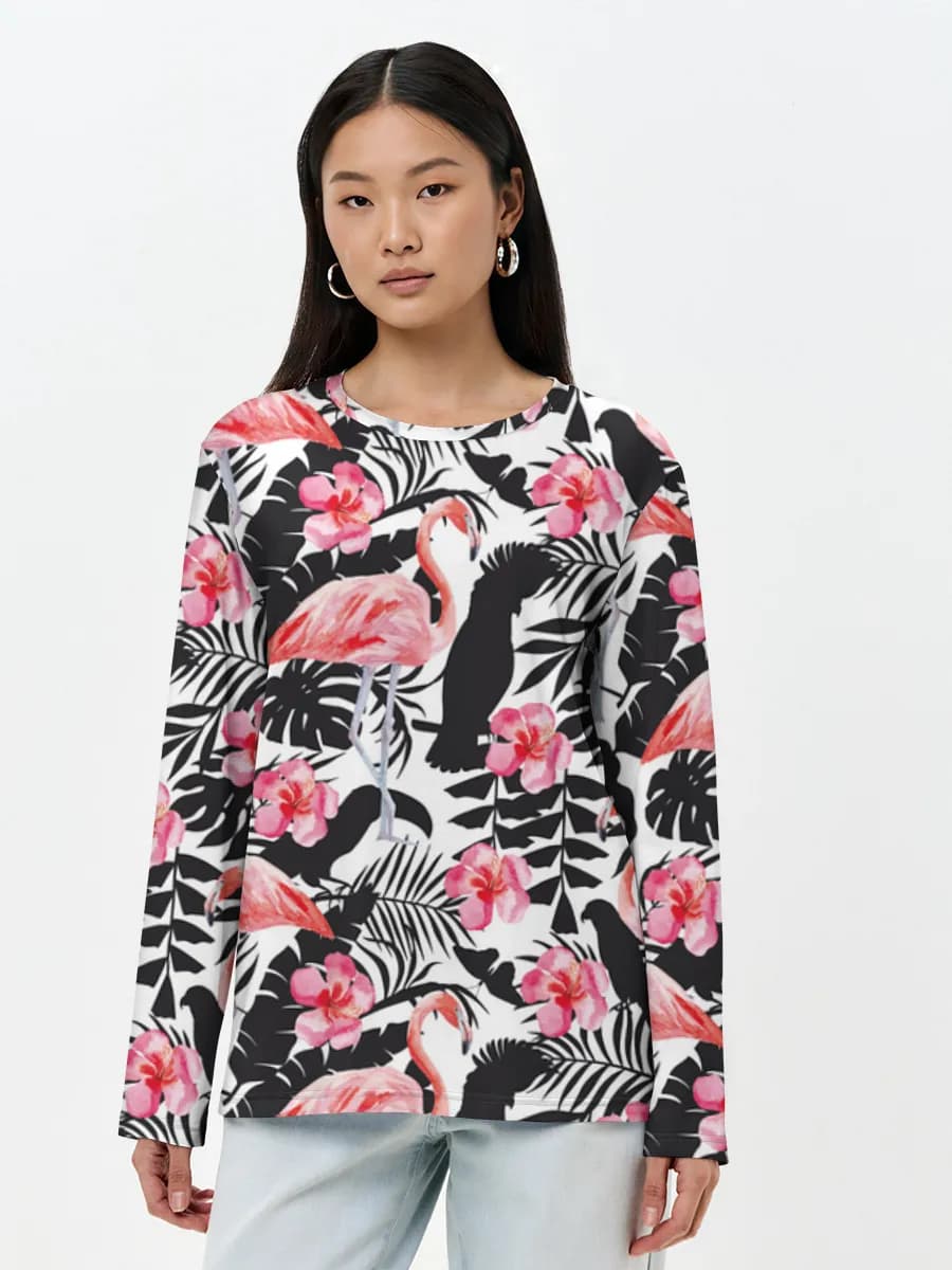 Tropical Flamingos And Hibiscus