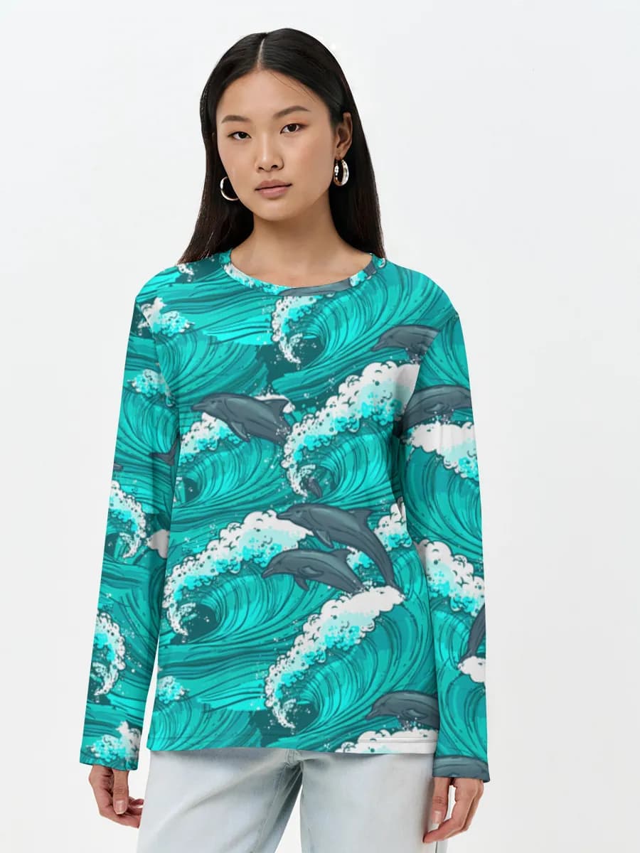 Dolphins In Ocean Waves