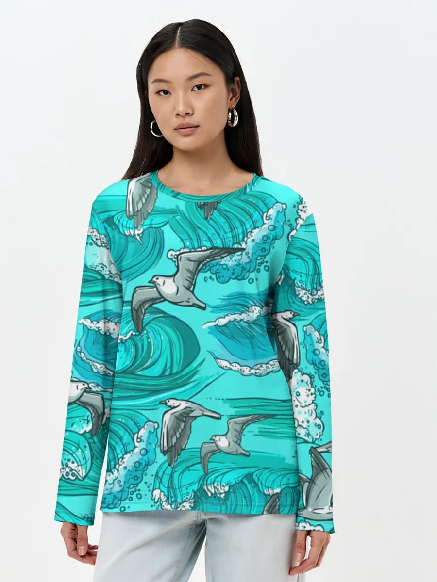 Seagulls Over Ocean Waves