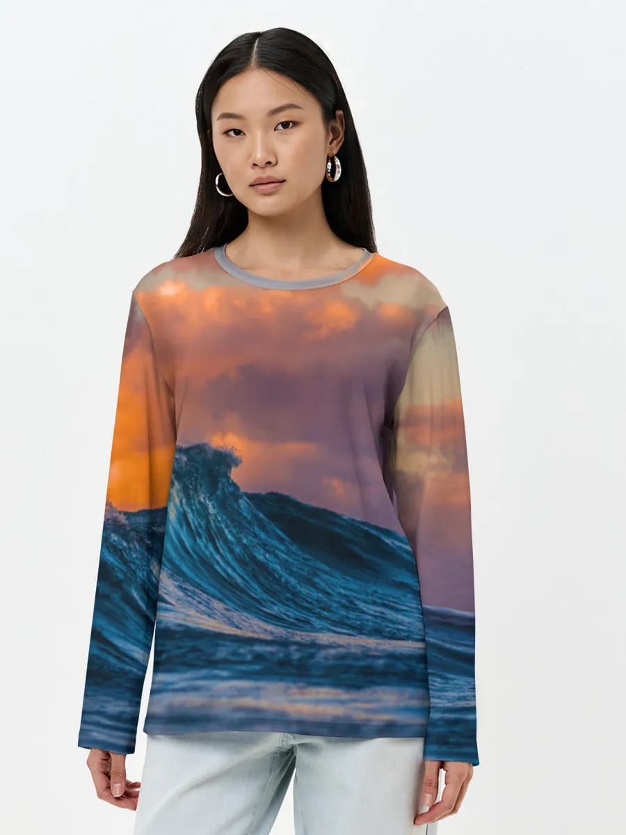 Sunset Ocean Wave — Women's long sleeve shirt. Cotton