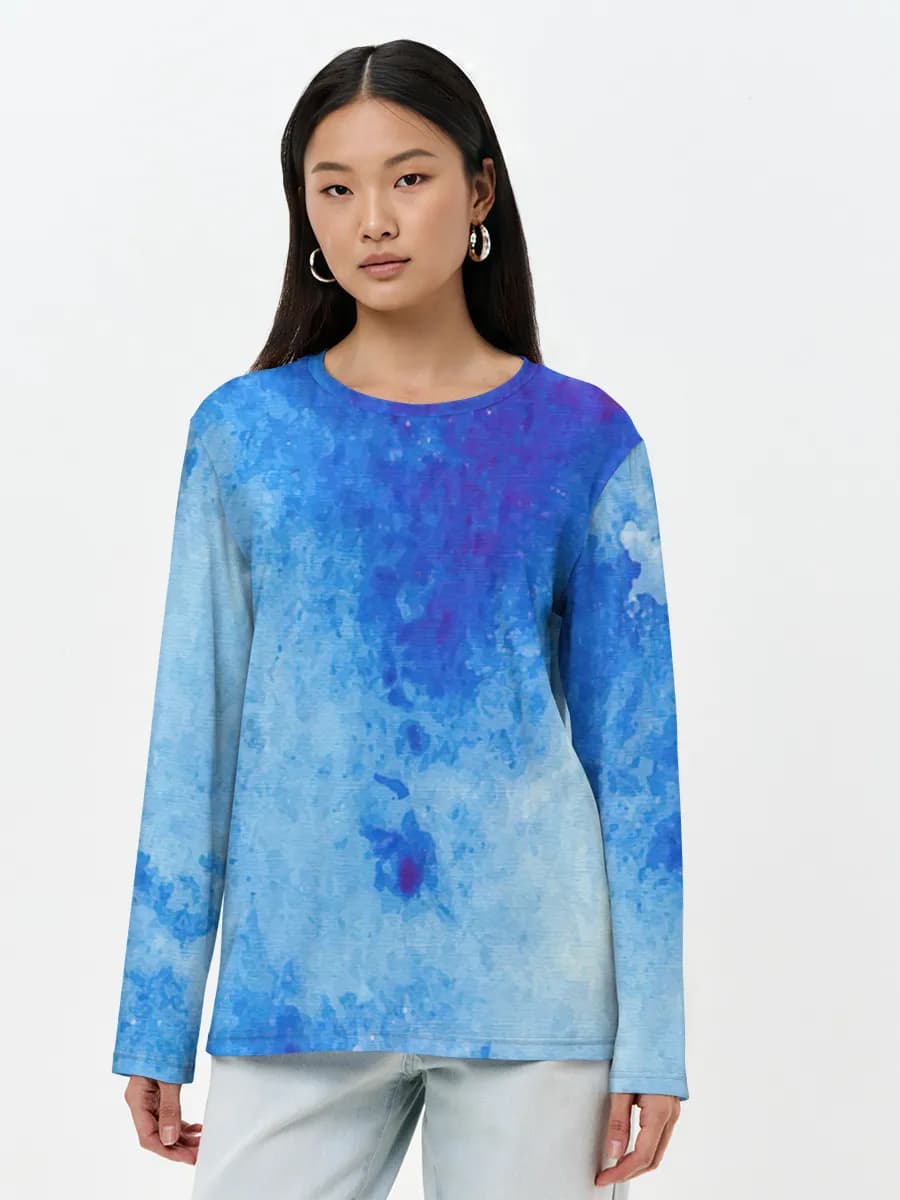 Blue Watercolor Wash — Women's long sleeve shirt. Cotton