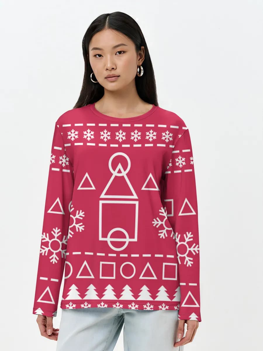 Geometric Holiday Sweater Design — Women's long sleeve shirt. Cotton