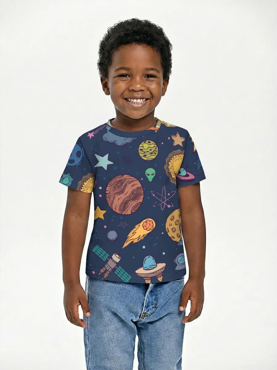 Whimsical Space Doodles — Children's cotton T-shirt (for boys. Copy)