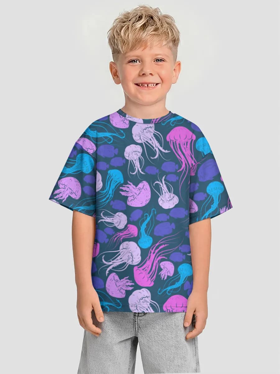 Neon Jellyfish Drift — Children's T-shirt. Oversized