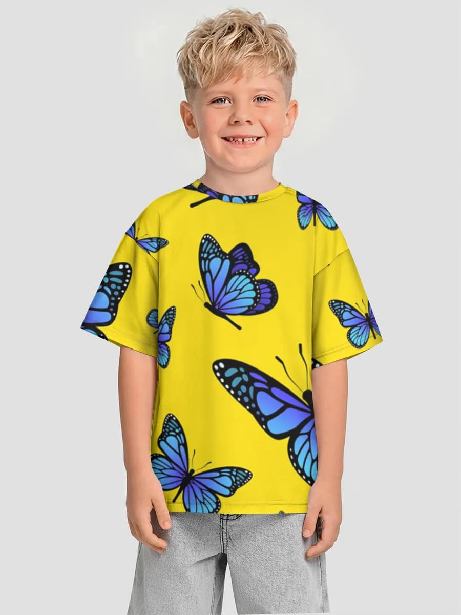 Blue Butterflies On Yellow