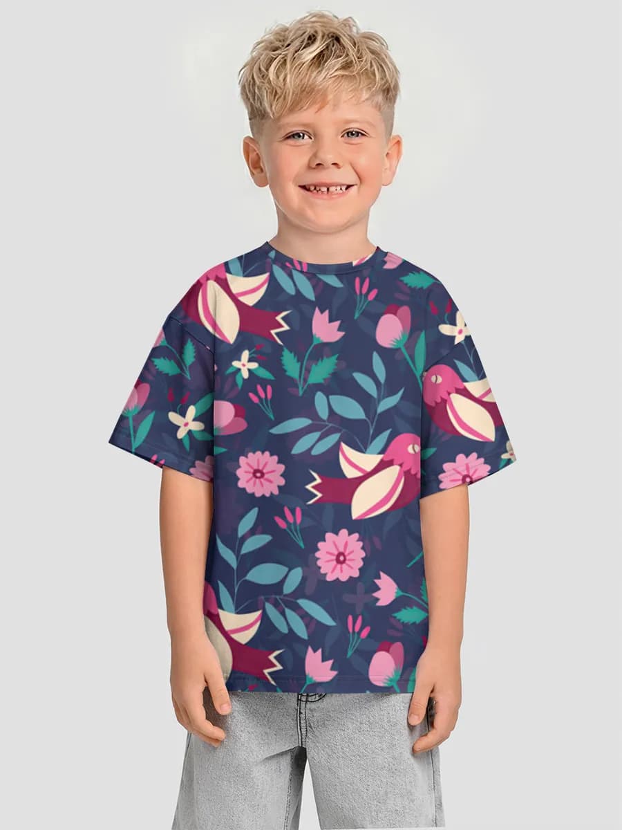 Folk Birds And Flowers — Children's T-shirt. Oversized