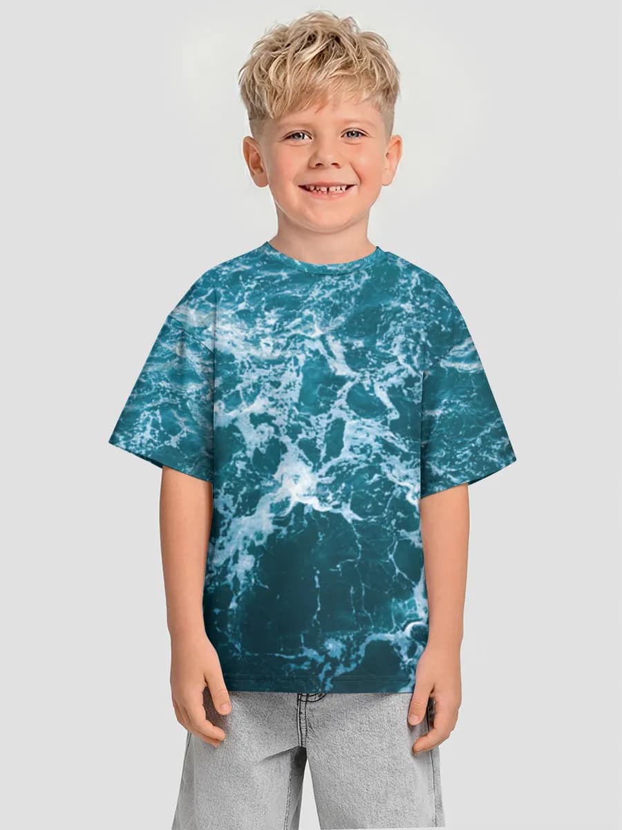 Teal Ocean Waves — Children's T-shirt. Oversized