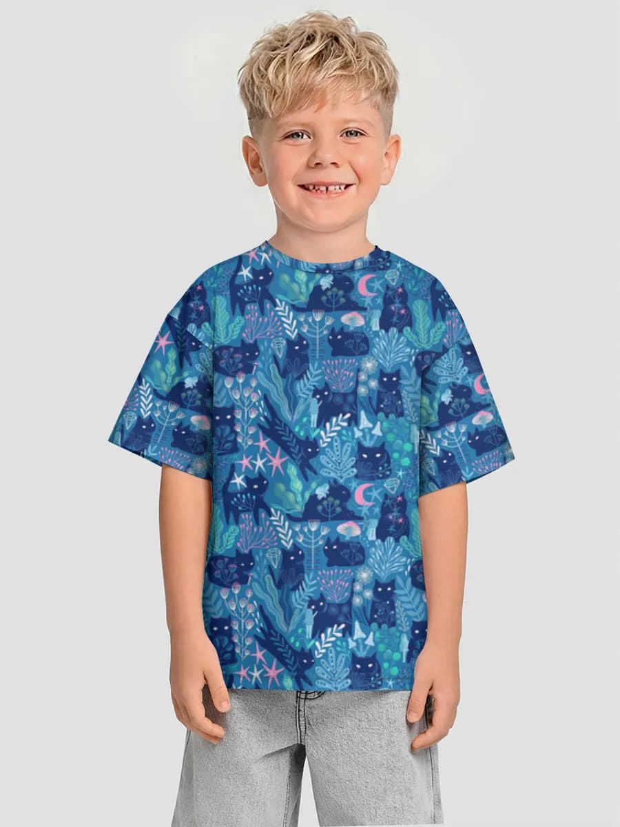 Celestial Cat Garden — Children's T-shirt. Oversized