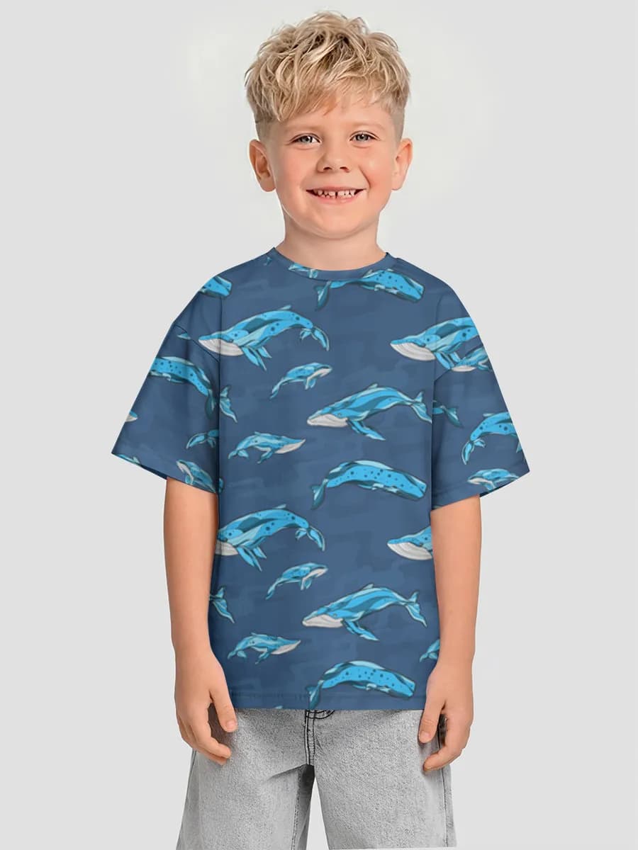 Blue Whales In Ocean — Children's T-shirt. Oversized
