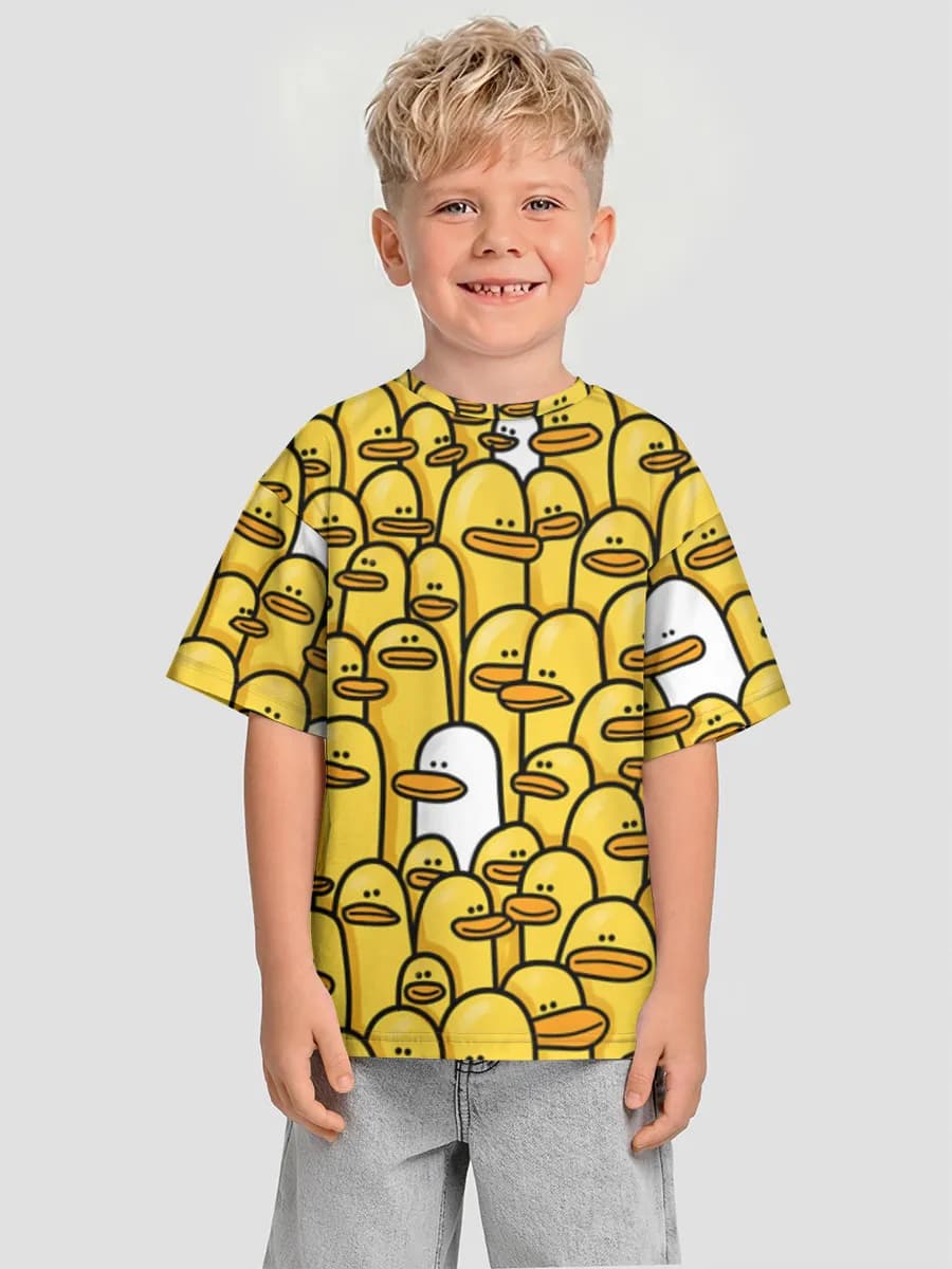Crowd Of Cute Ducks — Children's T-shirt. Oversized
