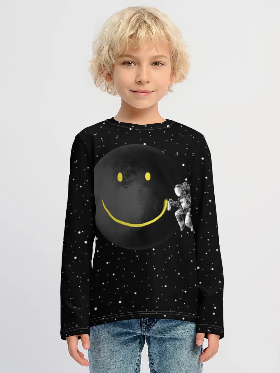 Astronaut Painting Smiley Moon — Children's cotton long sleeve shirt