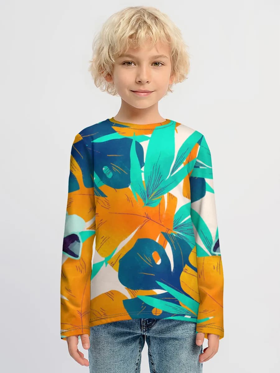 Tropical Leaves And Shells — Children's cotton long sleeve shirt