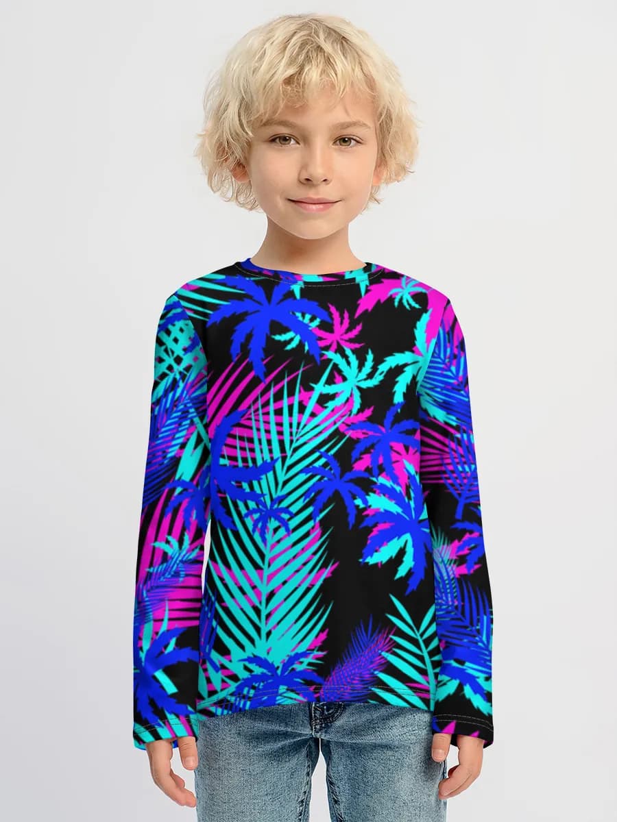 Neon Tropical Palm Leaves — Children's cotton long sleeve shirt