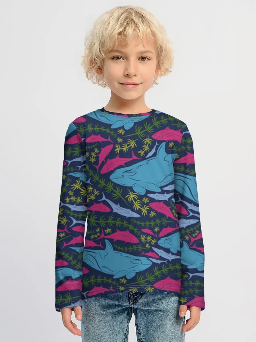 Orcas And Sharks — Children's cotton long sleeve shirt