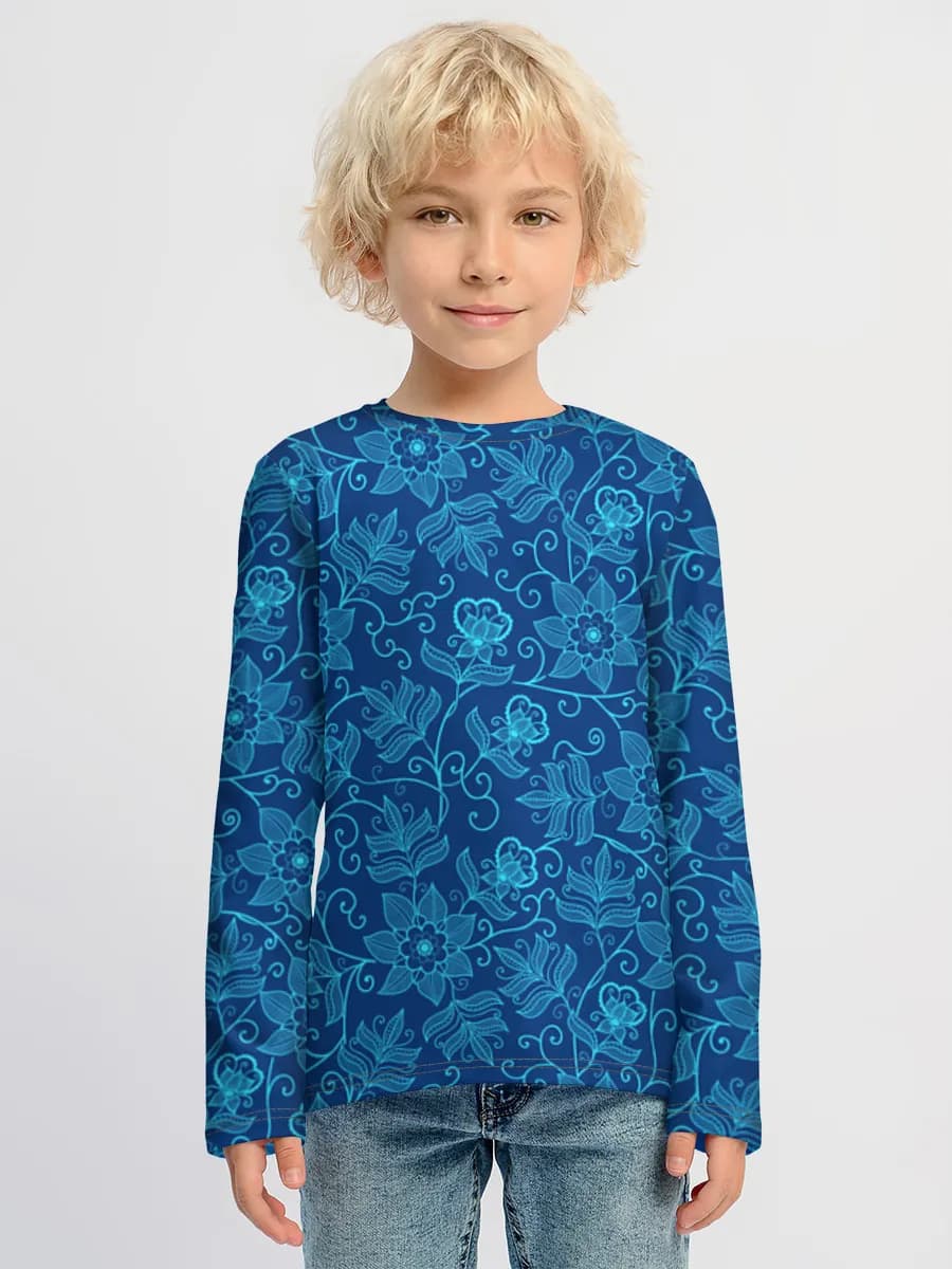 Blue Floral Vine Damask