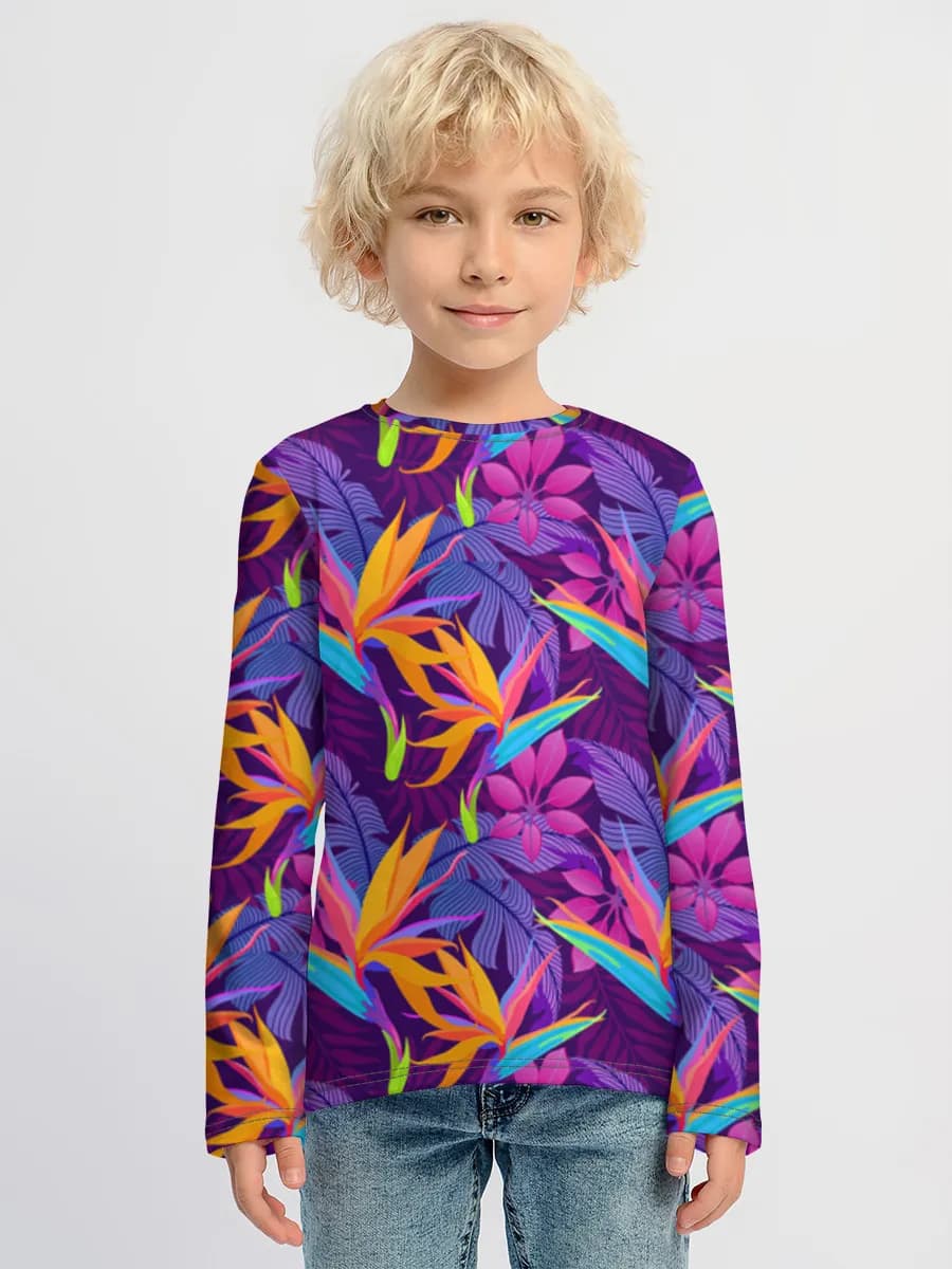 Neon Tropical Flowers — Children's cotton long sleeve shirt