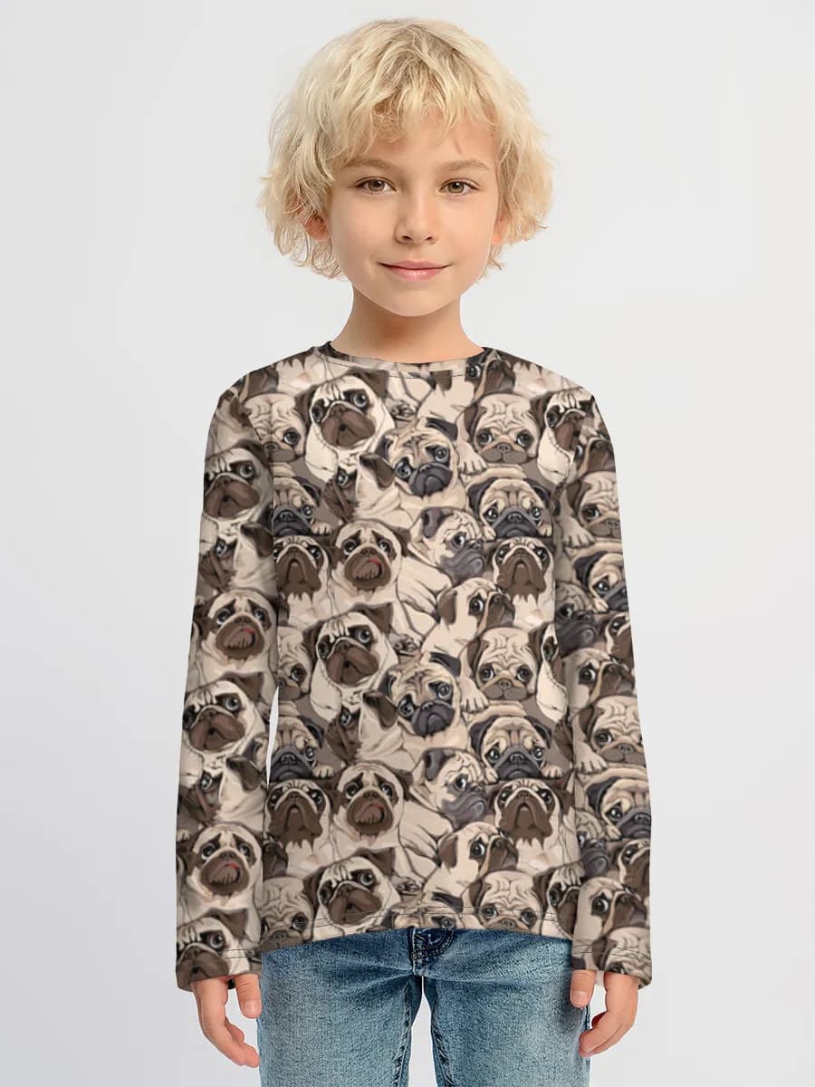 Pug Crowd Illustration — Children's cotton long sleeve shirt