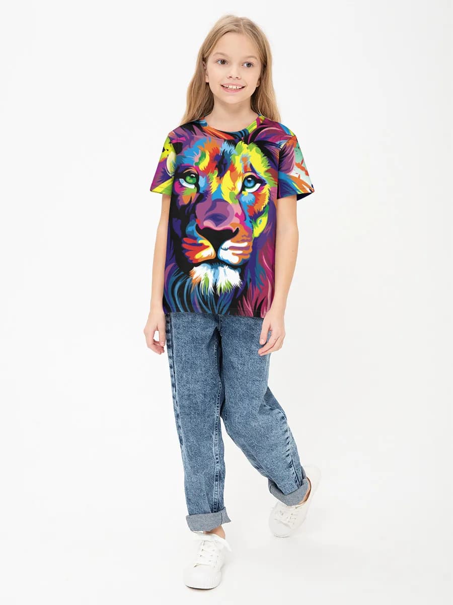 Rainbow Lion Splash — Children's cotton T-shirt (for girls. Copy)