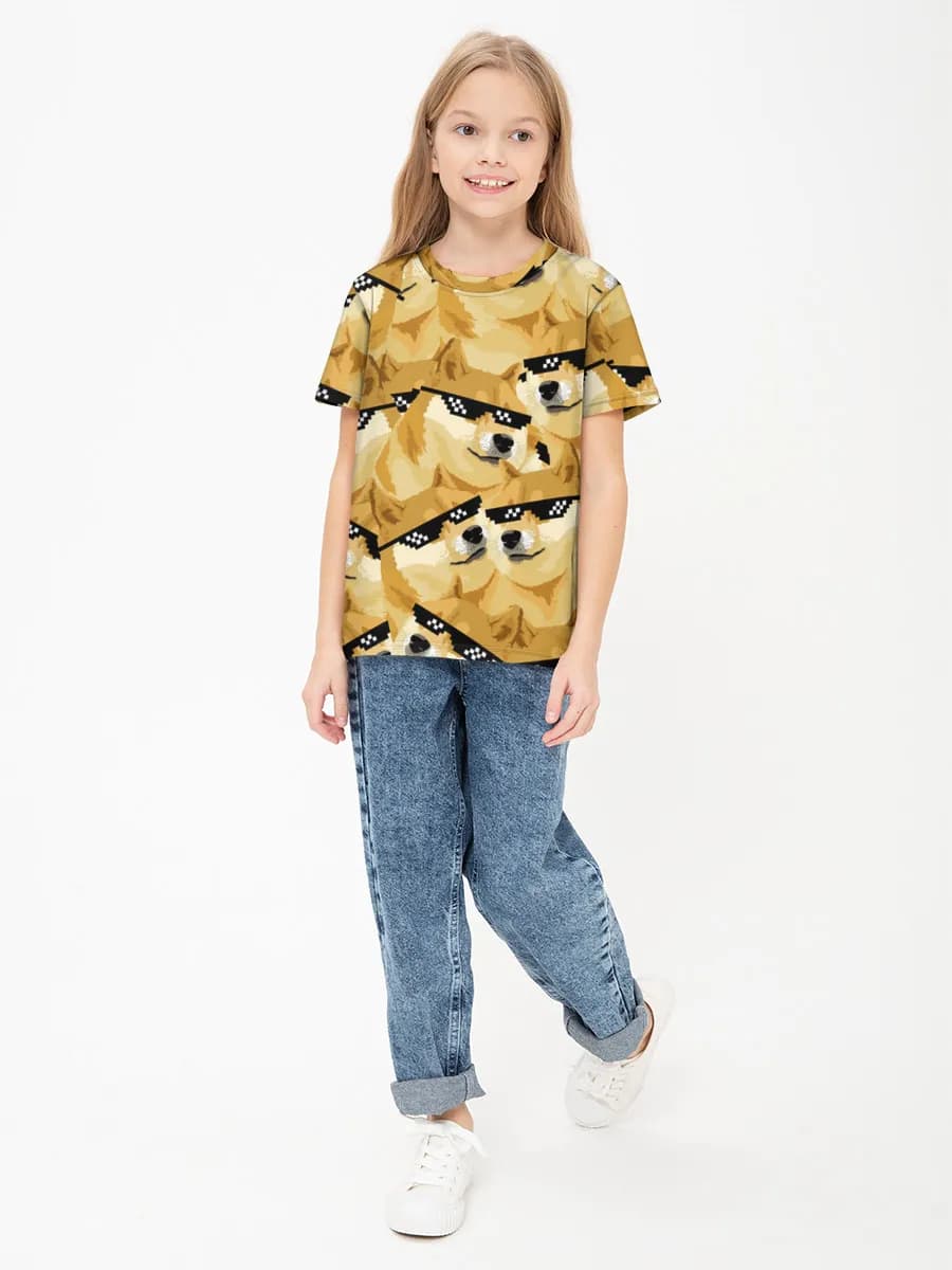 Doge With Pixel Shades — Children's cotton T-shirt (for girls. Copy)