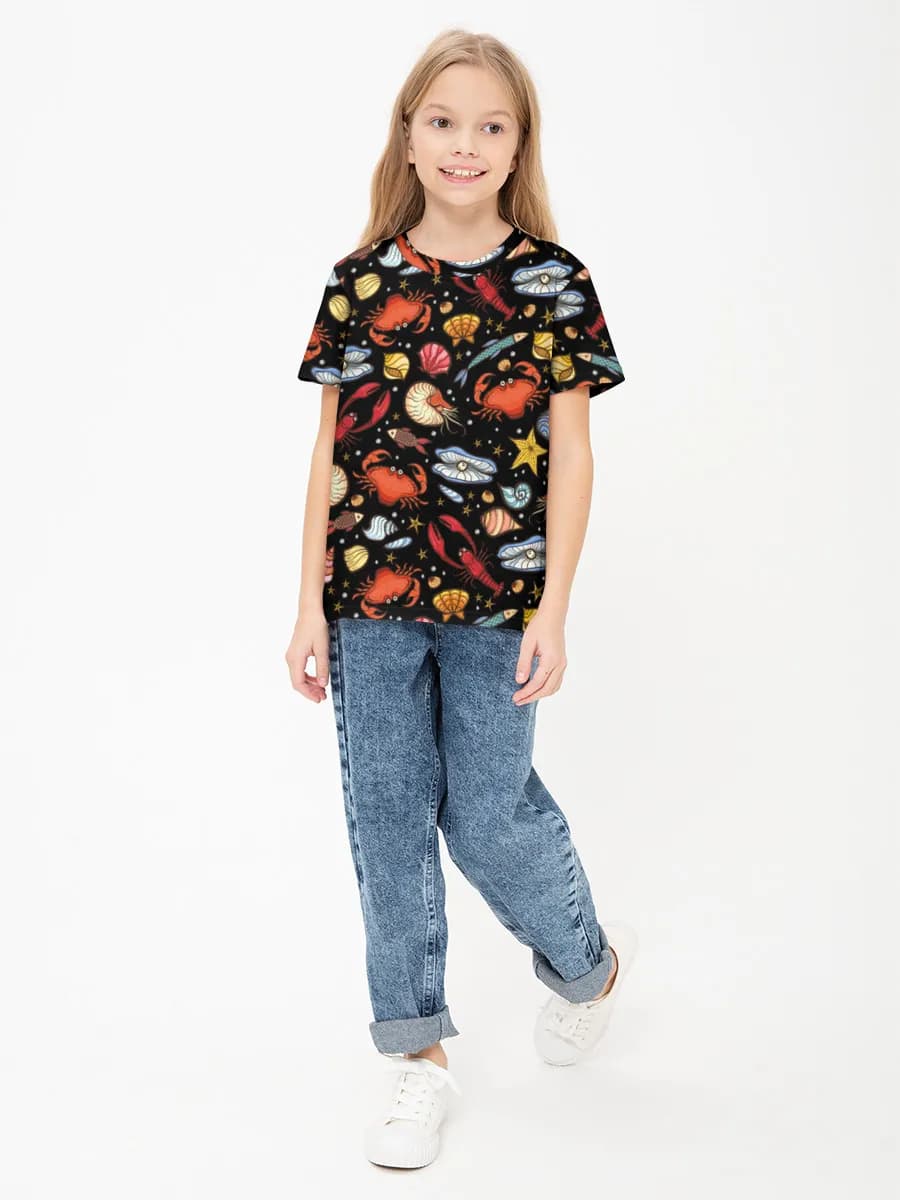 Playful Sea Creatures — Children's cotton T-shirt (for girls. Copy)