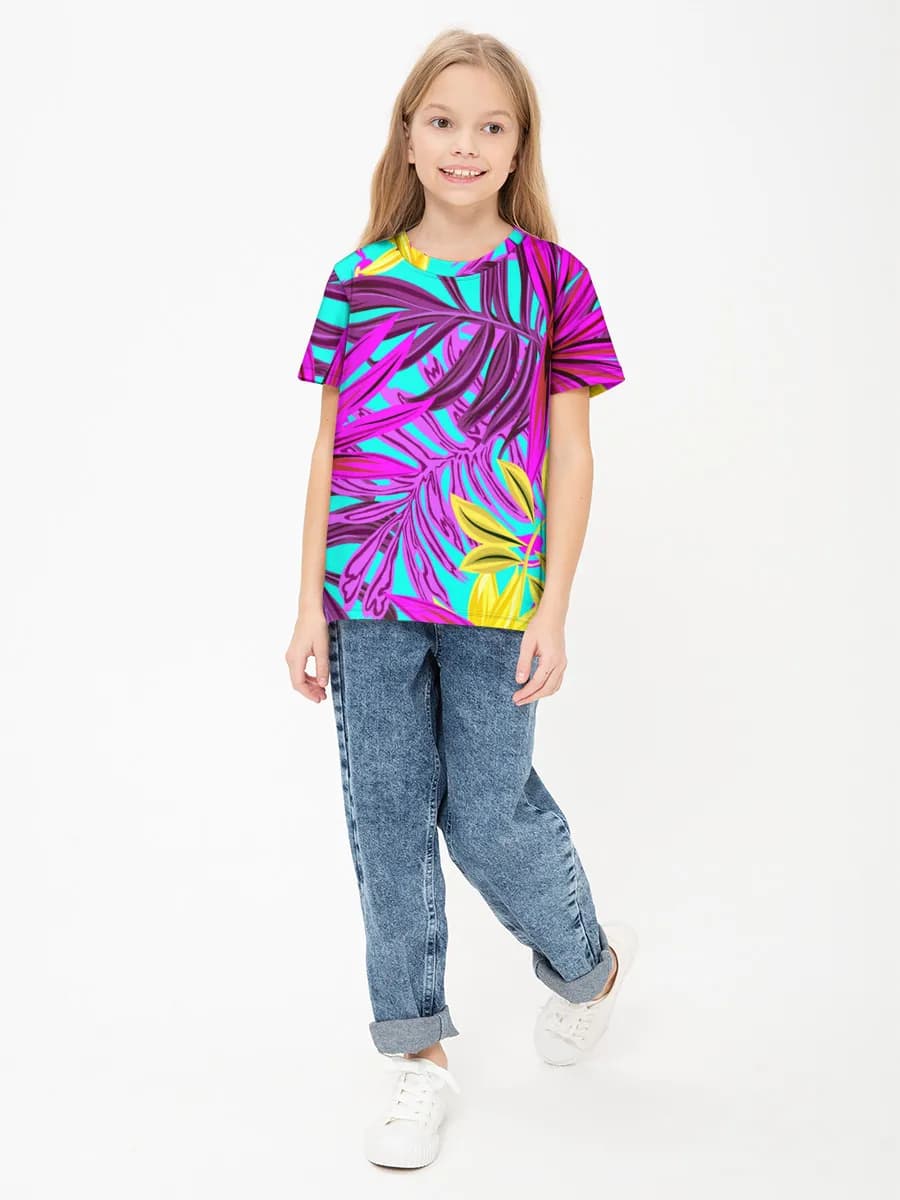Neon Tropical Leaves — Children's cotton T-shirt (for girls. Copy)