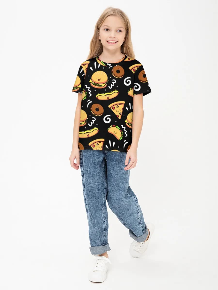 Kawaii Fast Food Doodles — Children's cotton T-shirt (for girls. Copy)