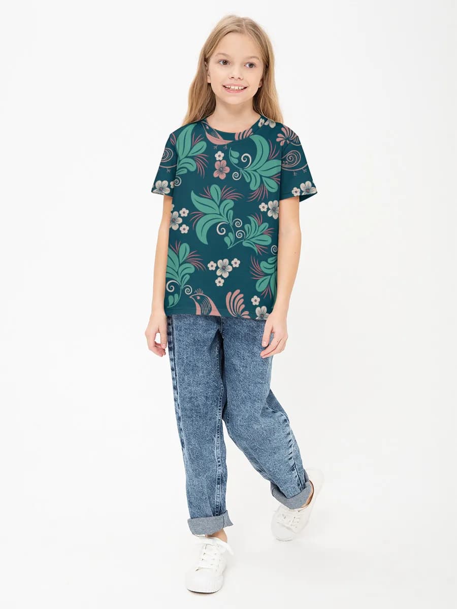 Folk Birds And Florals — Children's cotton T-shirt (for girls. Copy)