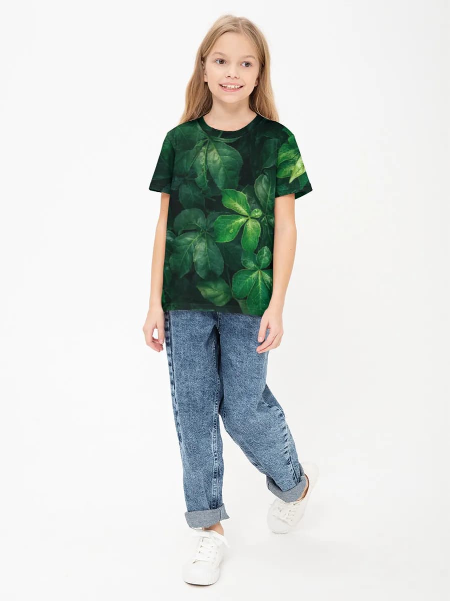 Moody Green Foliage — Children's cotton T-shirt (for girls. Copy)