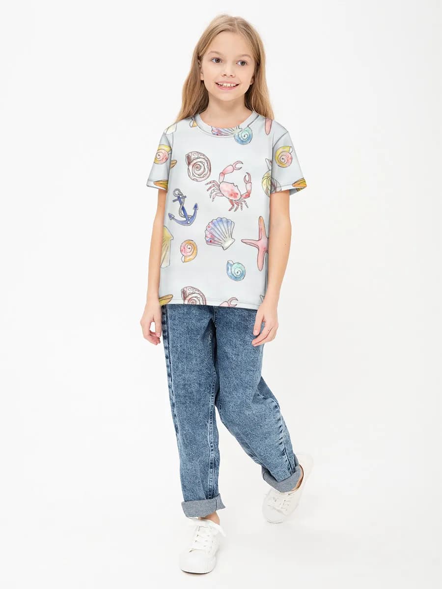 Watercolor Beach Treasures — Children's cotton T-shirt (for girls. Copy)