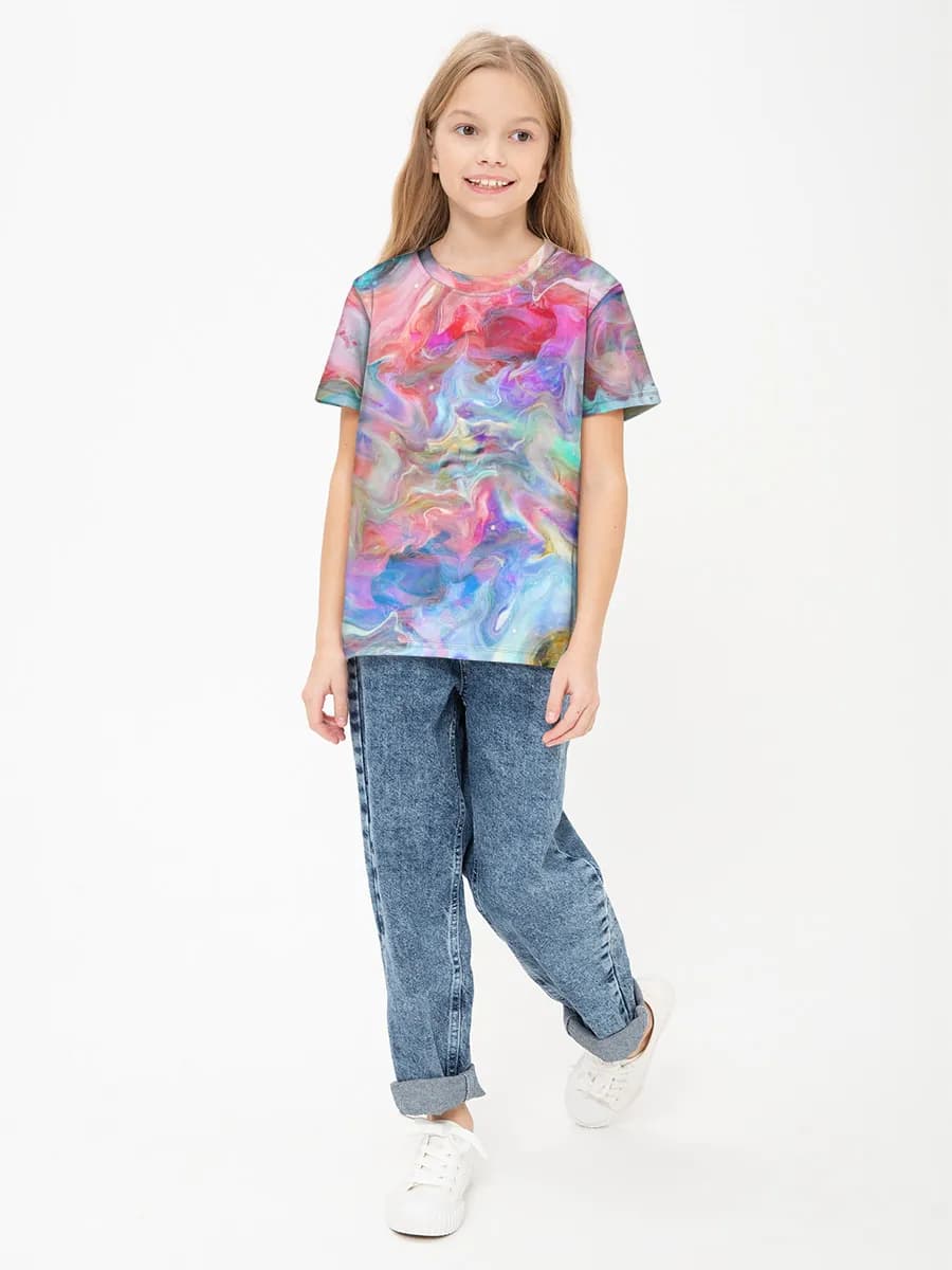 Vibrant Fluid Art Swirls — Children's cotton T-shirt (for girls. Copy)