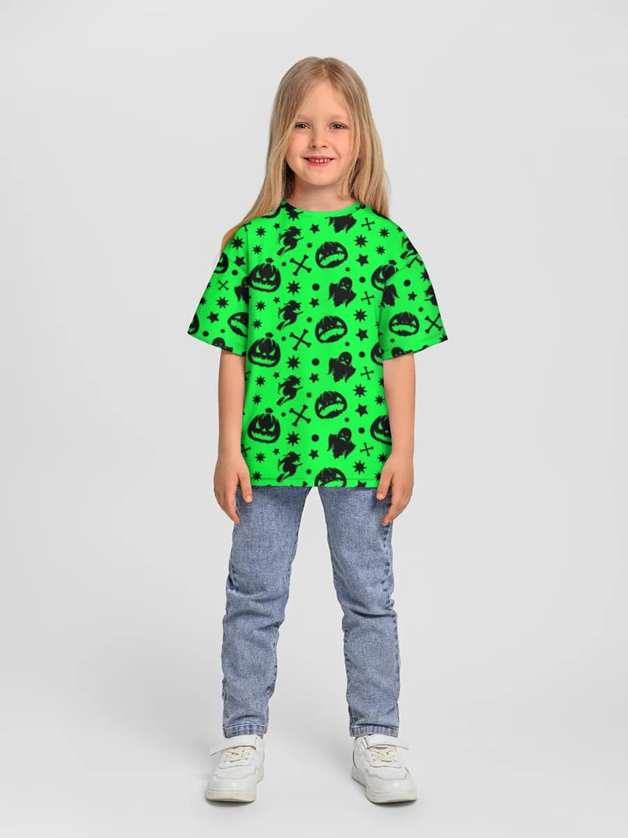 Neon Green Spooky Halloween — Children's T-shirt. Oversized