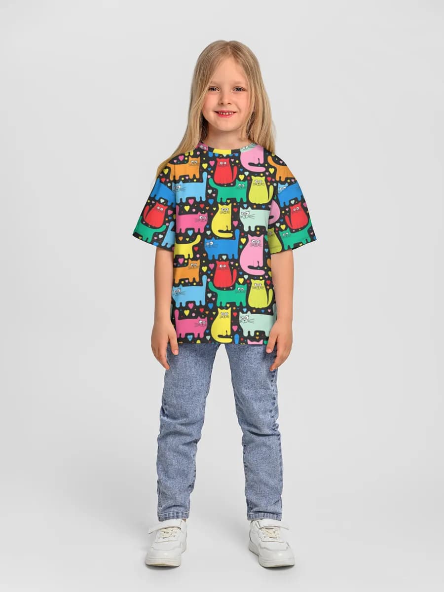 Colorful Cats And Hearts