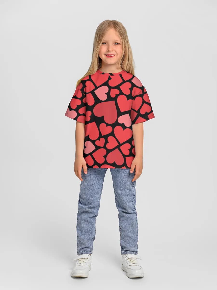 Red And Pink Hearts — Children's T-shirt. Oversized
