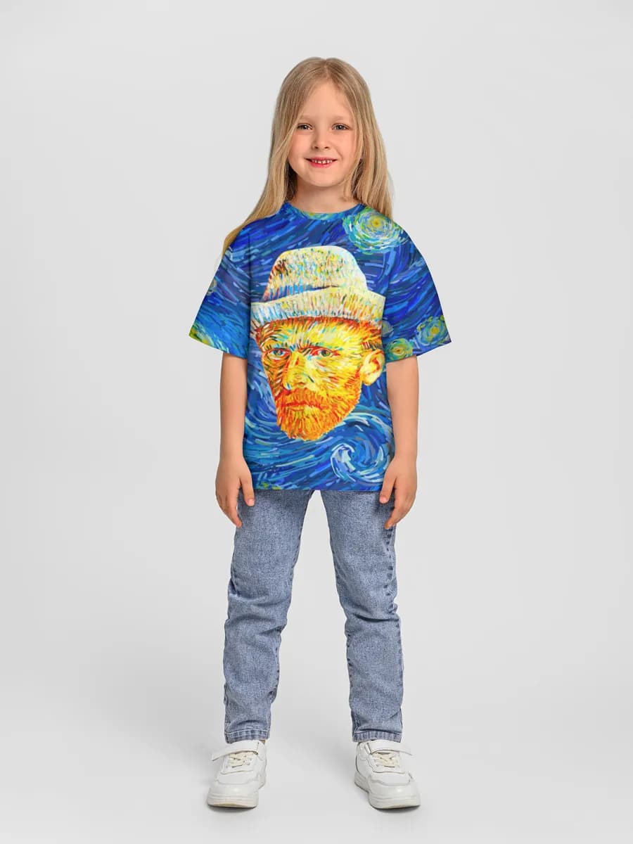 Swirling Starry Cowboy Portrait — Children's T-shirt. Oversized
